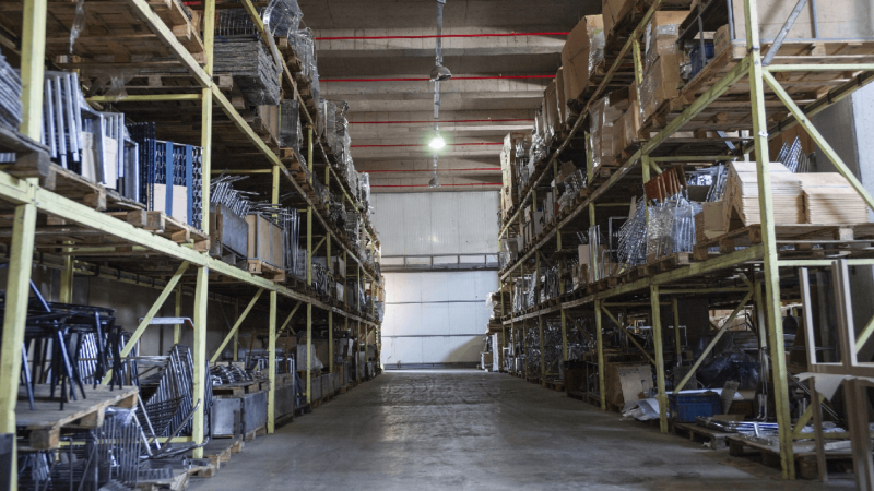 Large shelves in a warehouse.