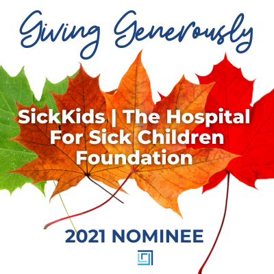 SickKids The Hospital For Sick Children Foundation CHARITY is nominated for 2021 Giving Generously donation - ALIGNED Insurance brokers